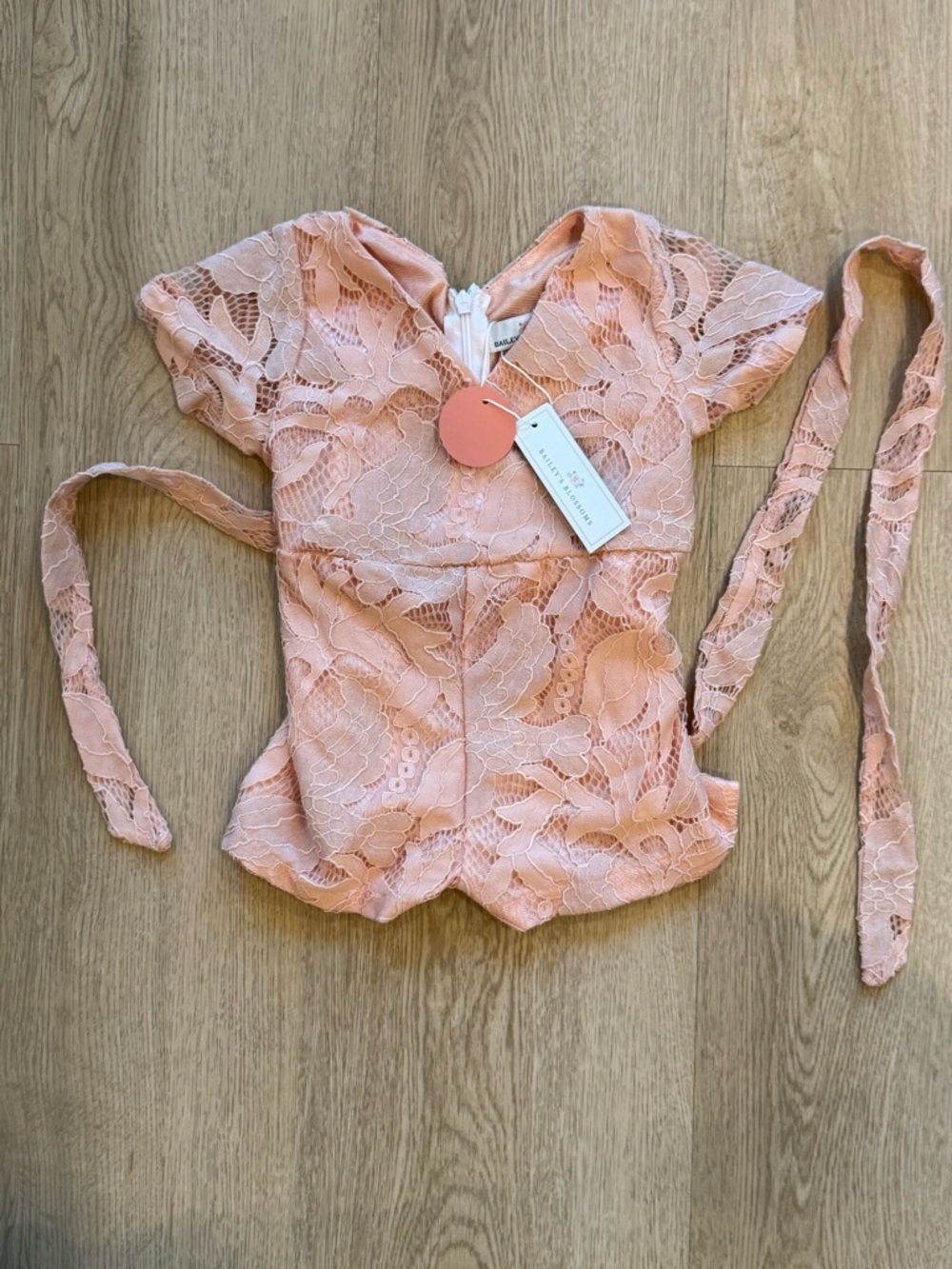 Blush Pink Lace Peplum Top with Tie Waist